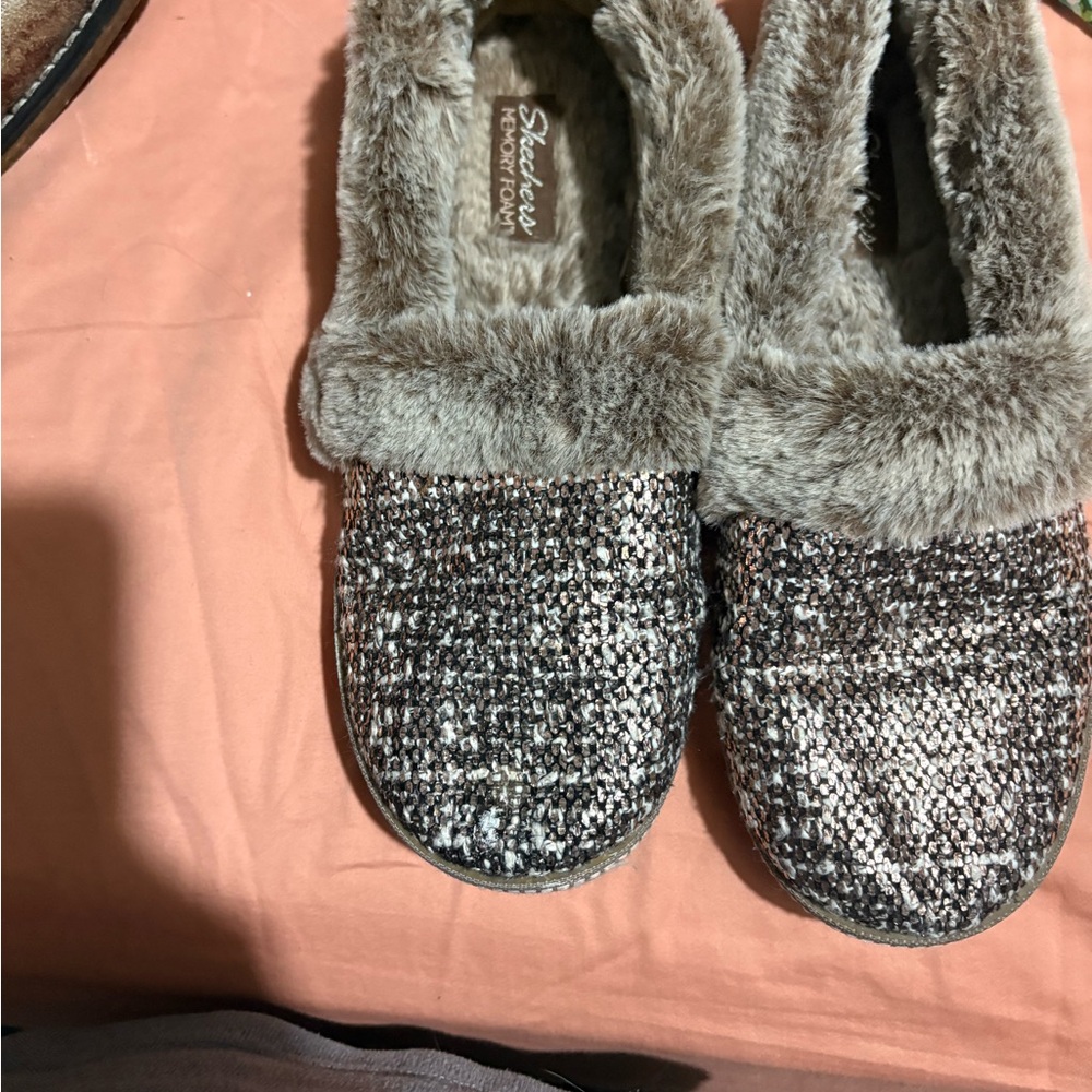 Skechers Tan Fur-Lined Memory Foam Slippers